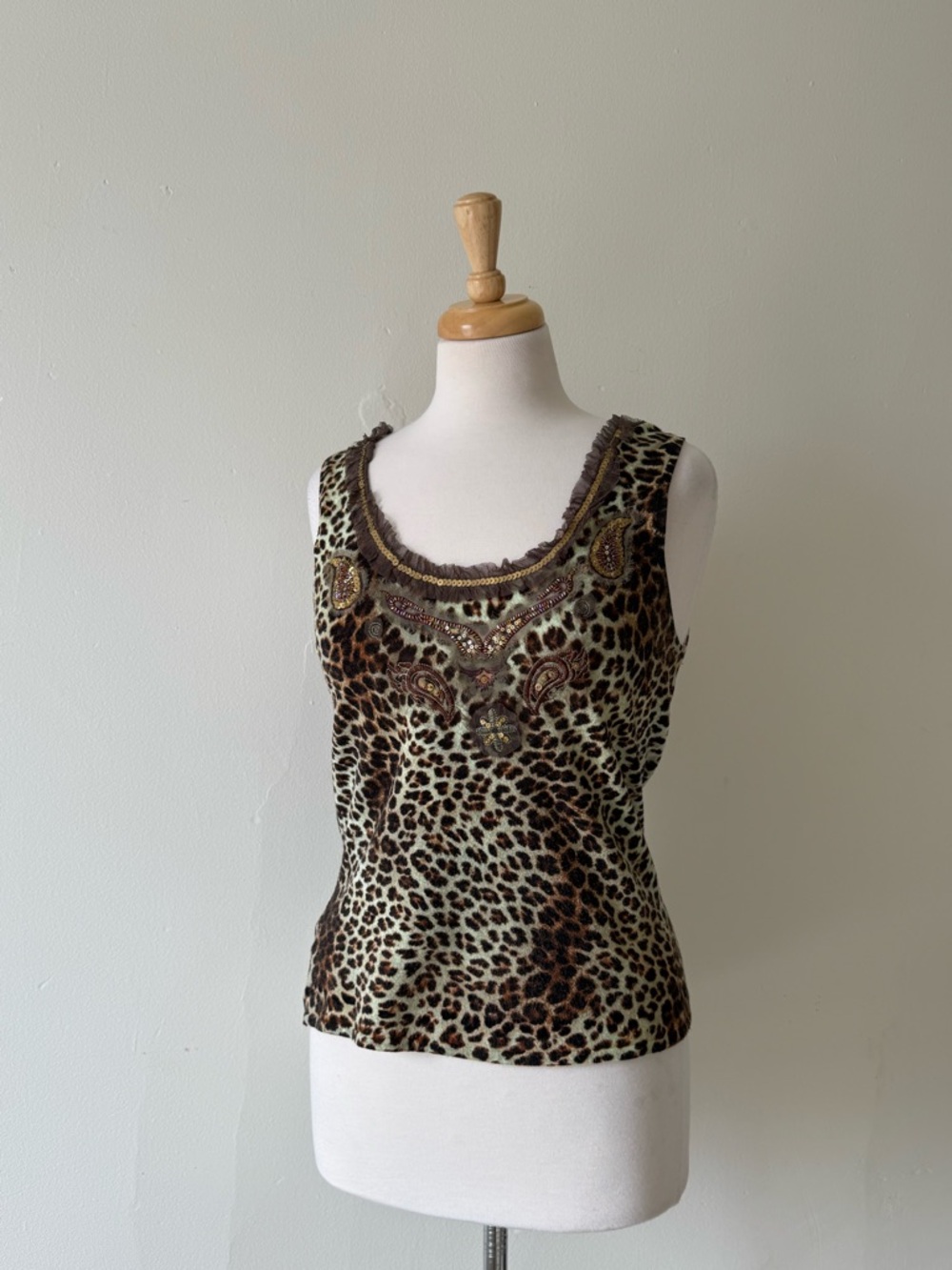 ALBERTO MAKALI Leopard Beaded Tank Y2K / Vintage-Inspired